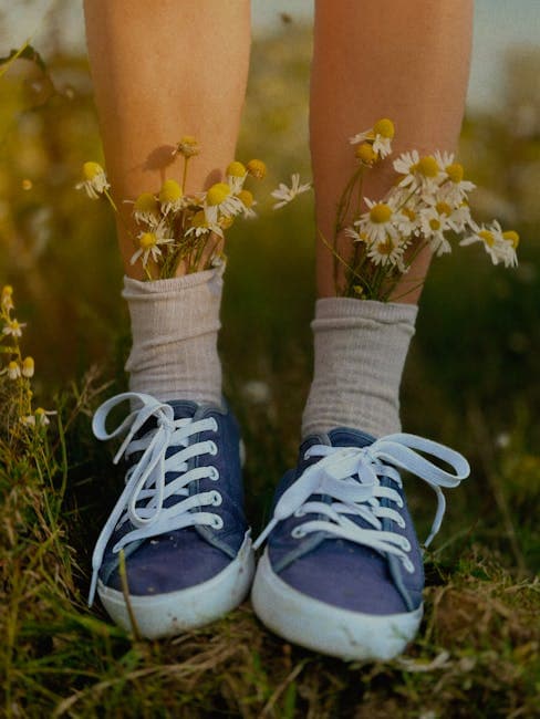 Blue Sneakers with Wildflowers in Socks