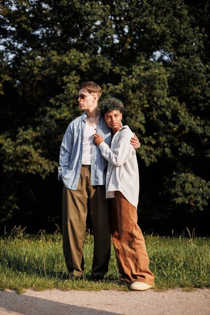 Two people standing in front of a tree