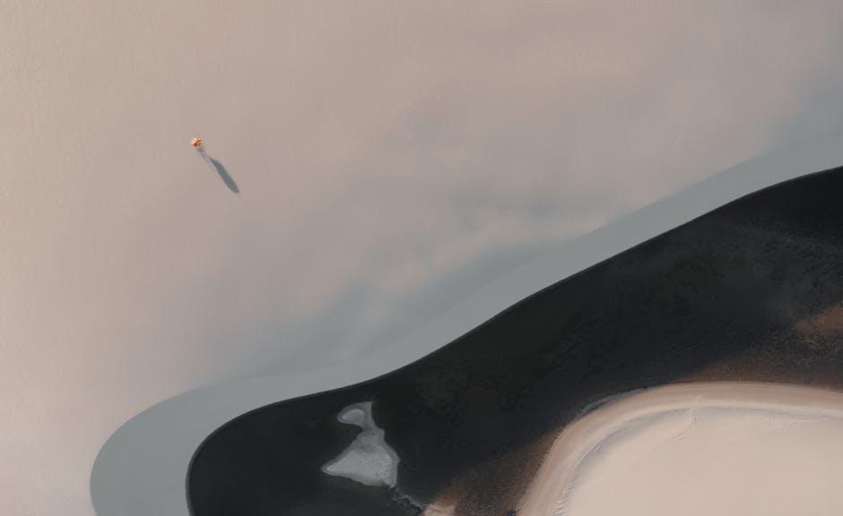 An aerial view of a person walking on the beach