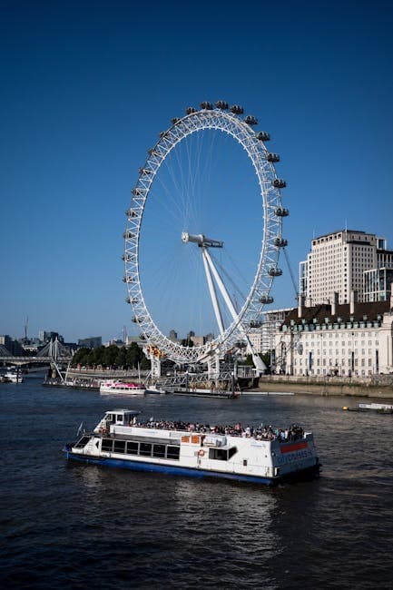 A boat on the river with the london eye in the background