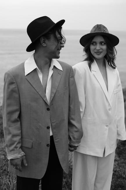 Elegant Couple on a Cliff in Black and White 