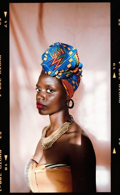 Model in Blue Headwrap and Necklace