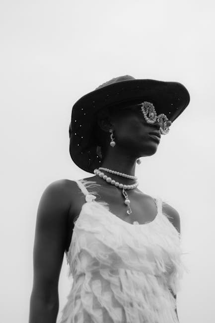 African Woman Wearing Hat in Black and White 