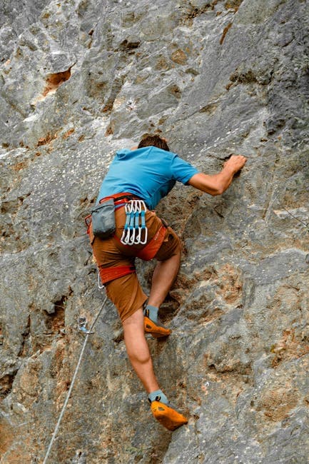 Back View of Man Rock Climbing