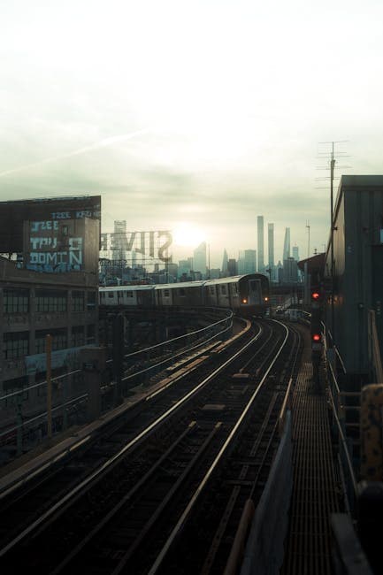 Brooklyn Train in Front of New York City City Skyline