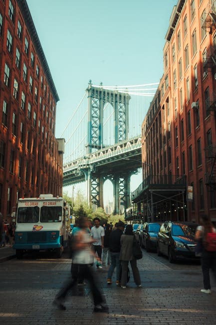 Manhattan Bridge Seen Between Buildings