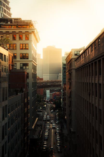 City Glowing Sunset Framed by Buildings