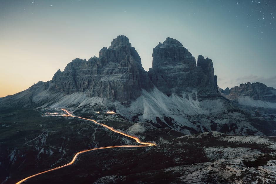 Scenic View of the Tre Cime di Lavaredo Mountain Peak in the Dolomites at Sunset