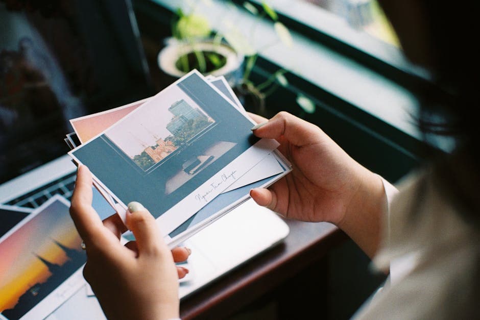 Woman Looking at Post Cards 