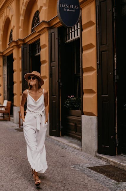 A Woman Walking in a City