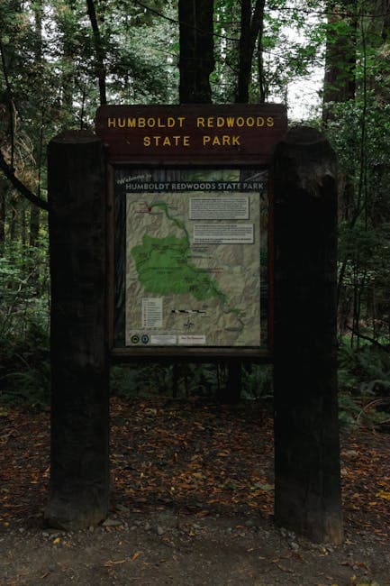 The Map of the Humboldt Redwoods State Park in California, USA