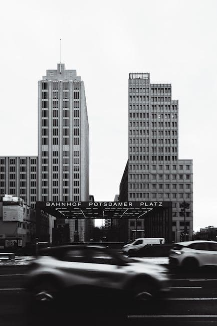 High Buildings on Square in Berlin in Black and White 