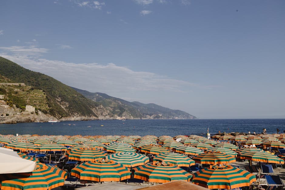 Umbrellas on Beach in Sea Resort