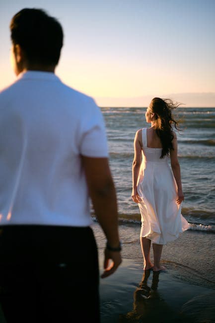 Romantic Beach Walk at Sunset