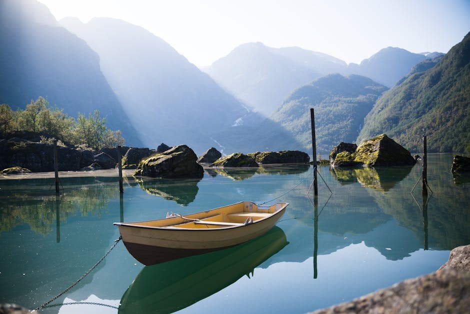 Tranquil Rowboat on Bondhus Lake in Norway