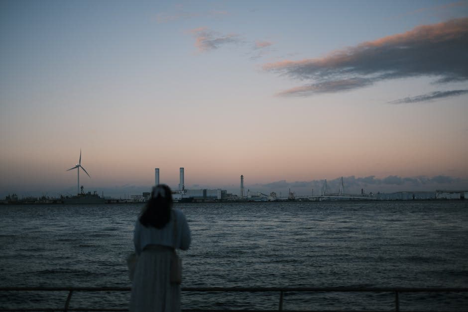 Silhouette of Woman Watching Industrial Sunset