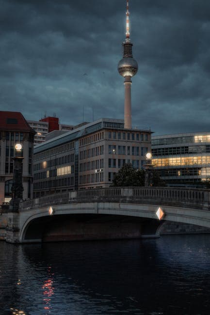 Twilight View of Berlin TV Tower and Bridge