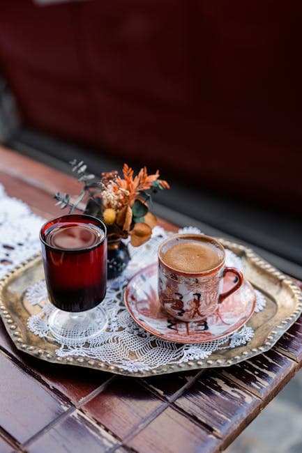 Turkish Coffee and Tea on Traditional Tray