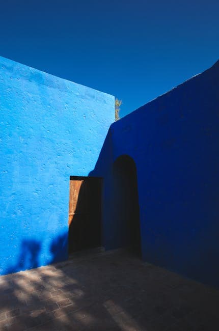 Vivid Blue Colonial Wall in Arequipa, Peru