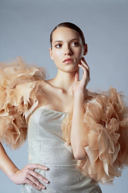 Elegant Portrait of Woman in Fashionable Gown