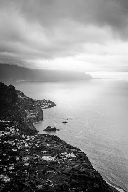 Dramatic Coastal Landscape in Black and White