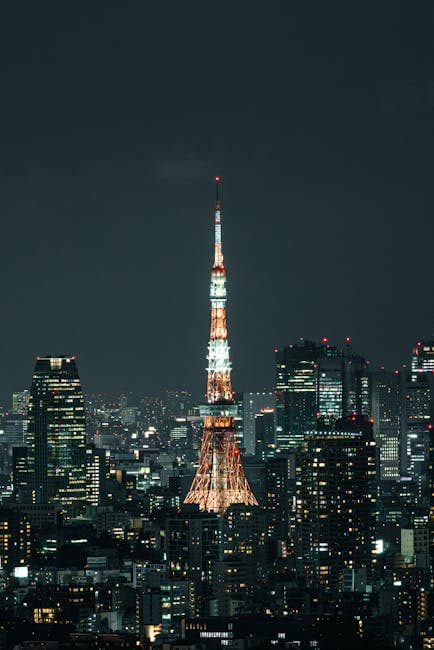 Tokyo Tower Illuminated at Night Skyline