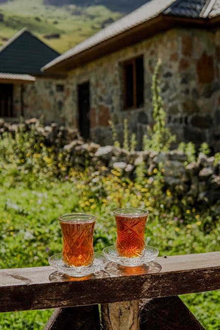 Traditional Azerbaijani Tea in Rustic Setting