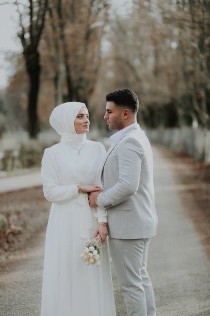 Romantic Engagement Portrait in Autumn Pathway