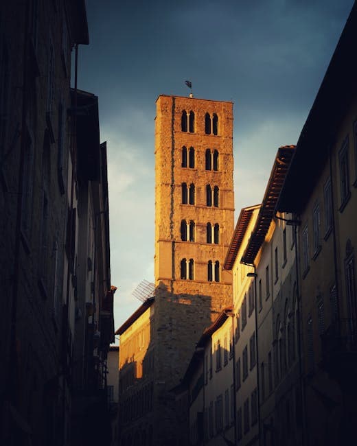 Historic Tower in Italian City at Sunset