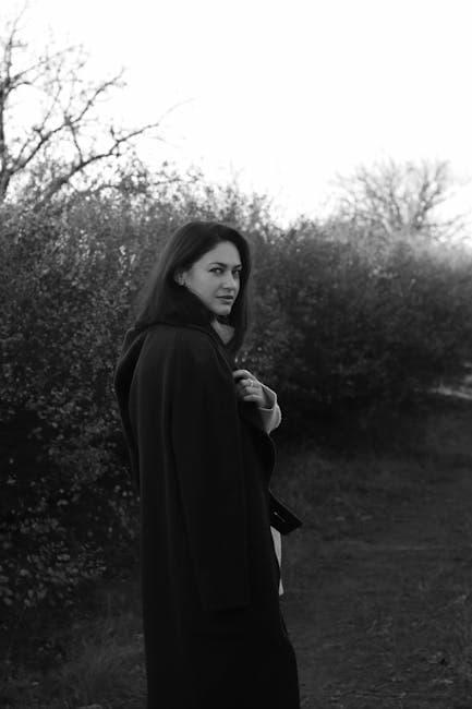 Black and White Portrait of Woman Outdoors