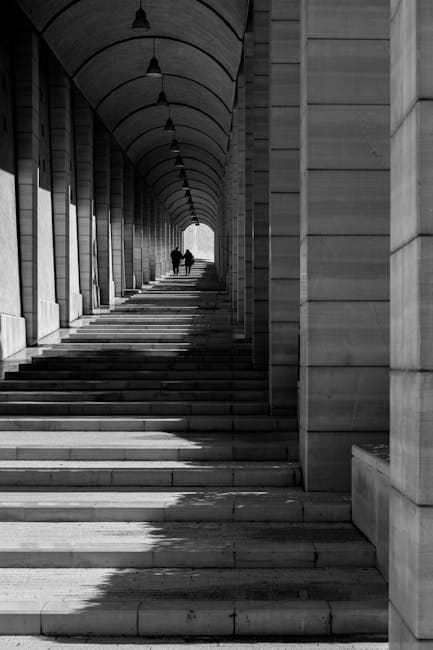 Black and White Archway with Couple Walking