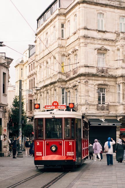 Historic Red Tram in Istanbul Street Setting